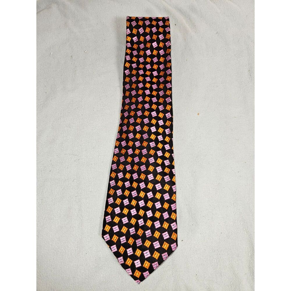 Robert Talbott Best of Class Silk Necktie Geometric Pink Orange Black 4"